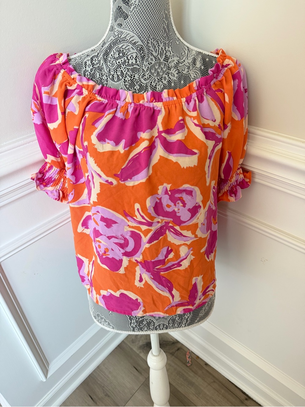 Periwinkle Womens Pink Orange Print Blouse S